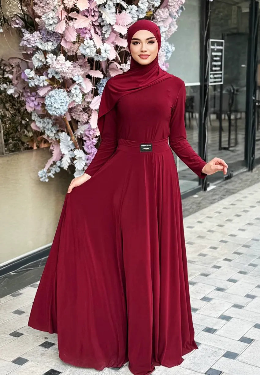 Bordo - Rahat Kesim -Elbise