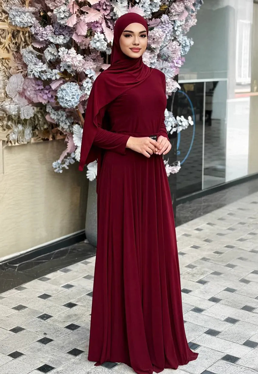 Bordo - Rahat Kesim -Elbise