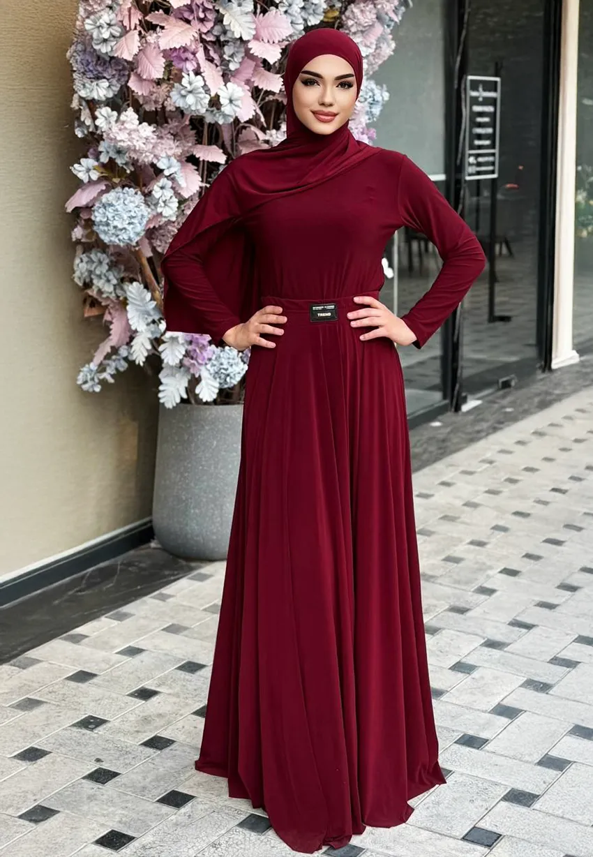 Bordo - Rahat Kesim -Elbise