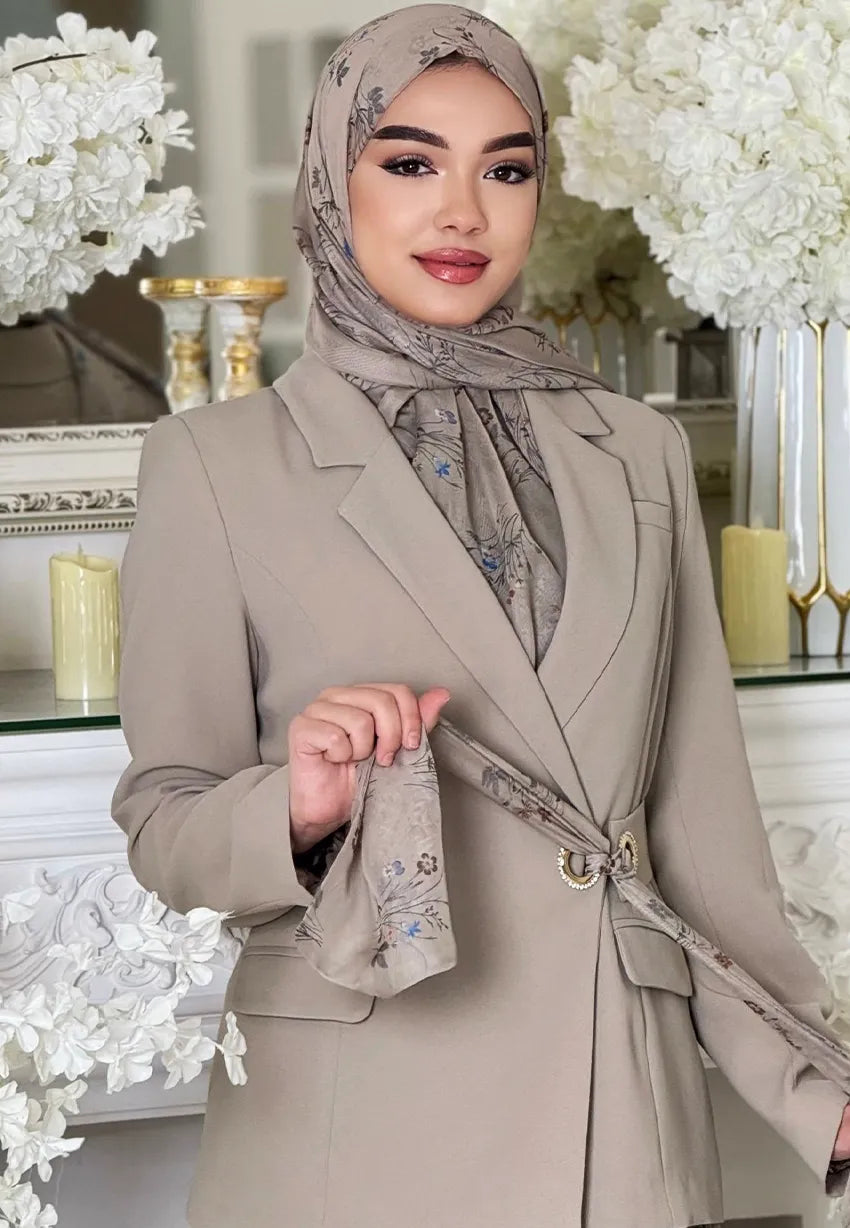 Kadın Tesettür İkili Takım –Bej Ceket & Daire Grenli Etek - Bej - Beden 38