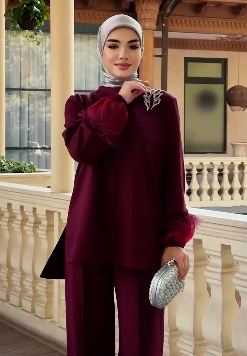 Bordo İkili Takım - Şık Tunik ve Pantolon Seti