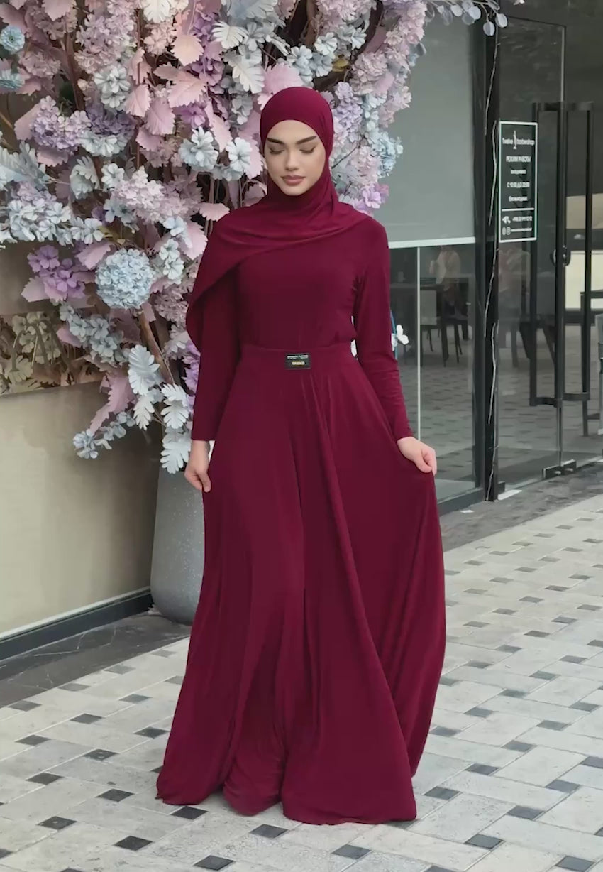 Bordo - Rahat Kesim -Elbise