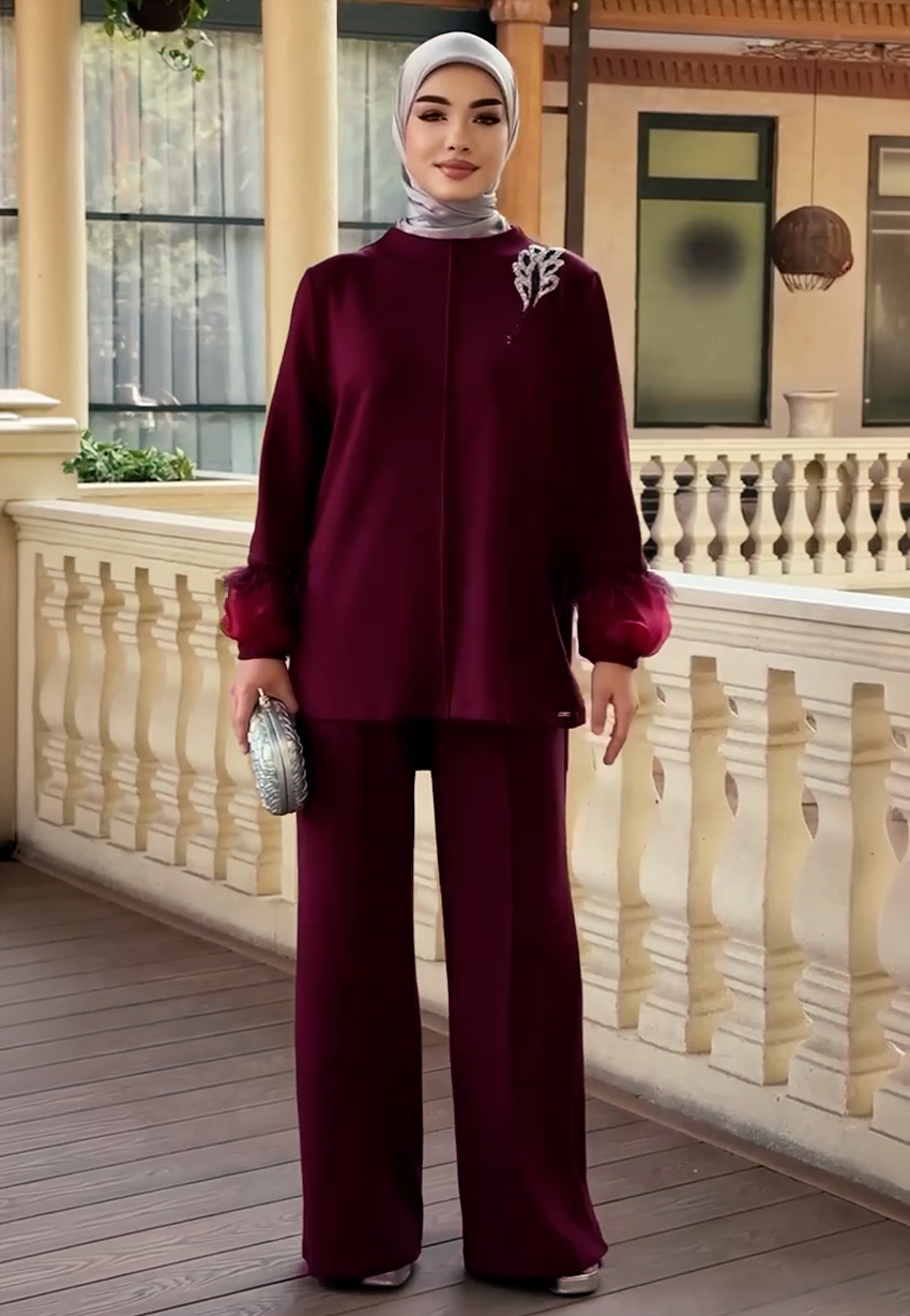 Bordo İkili Takım - Şık Tunik ve Pantolon Seti