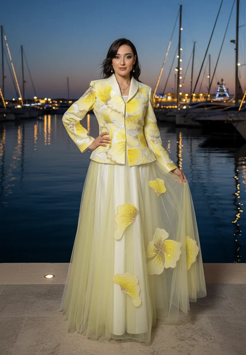 Sequined Jacket and Chiffon Tulle Skirt Set - Special Occasion Combination