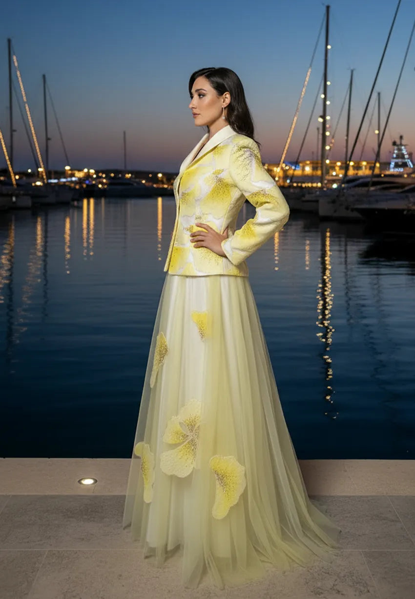 Sequined Jacket and Chiffon Tulle Skirt Set - Special Occasion Combination